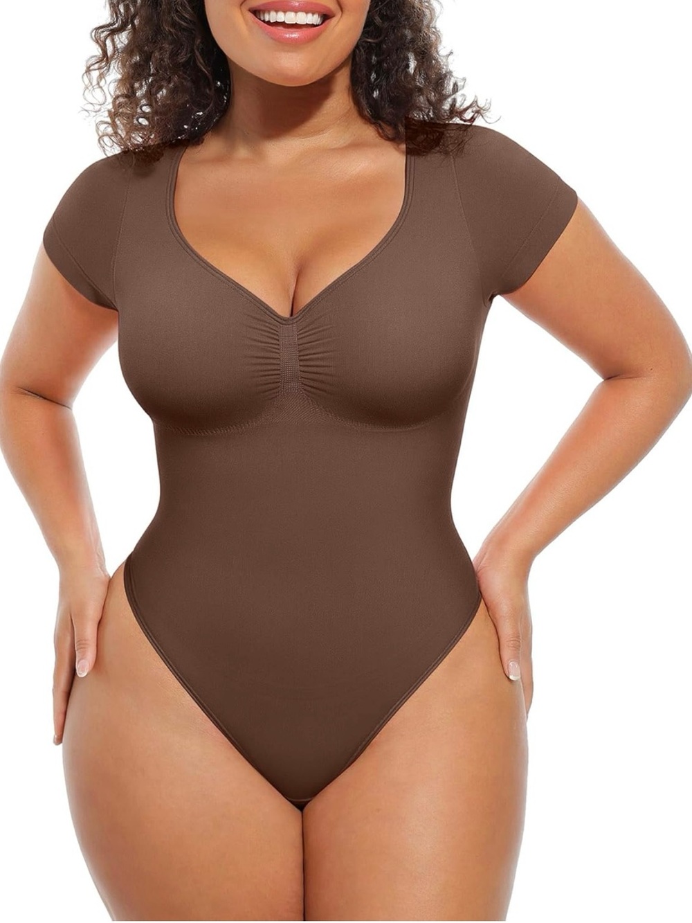 FEELINGIRL SEAMLESS SHORT SLEEVE TUMMY CONTROL THONG BODYSUIT